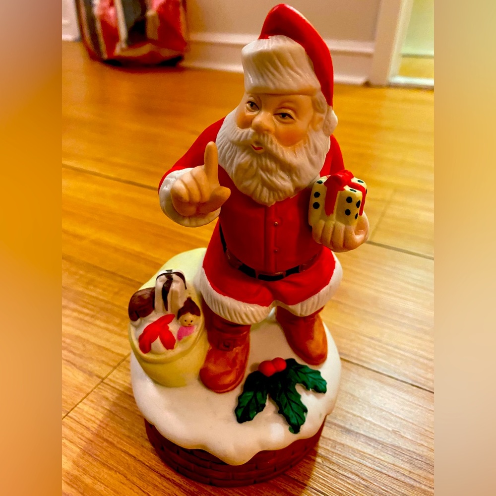 Vintage Wind Up  Musical Santa giving presents By Mann